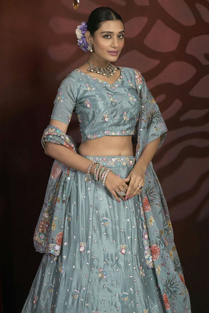 Grey Colour Semi Stitched Chinon Lehenga Choli LC1112519 B