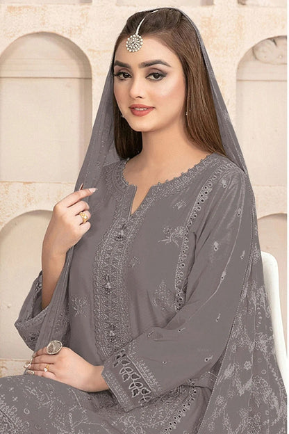 Grey Colour Semi Stitched Faux Georgette Pakistani Suit SM1140189 A