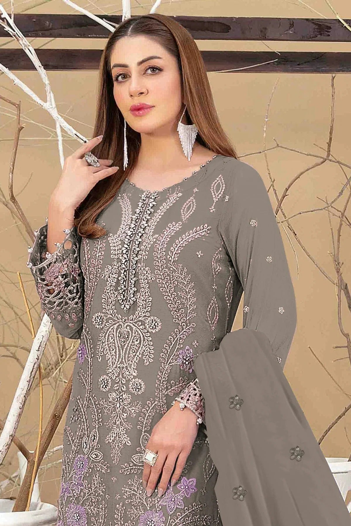 Grey Colour Semi Stitched Faux Georgette Pakistani Suit SM1140341 A