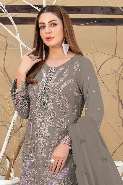 Grey Colour Semi Stitched Faux Georgette Pakistani Suit SM1140341 A