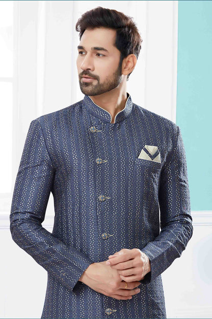 Grey Colour Sherwani In Jacquard Fabric SH1040417 A