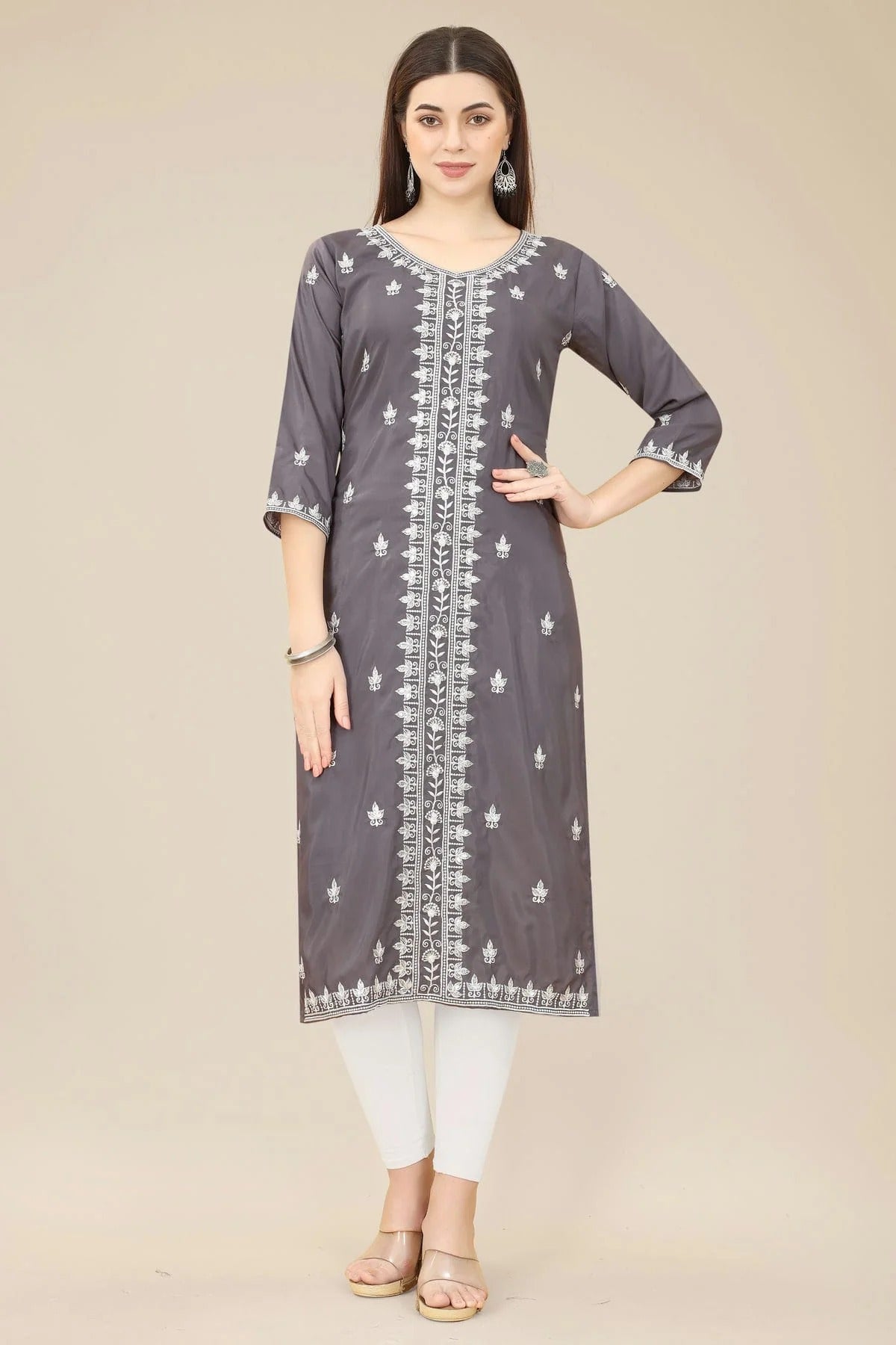 Grey Colour Shiny Silk Kurti KR1111000