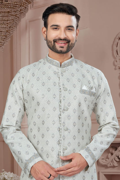 Grey Colour Silk Dupion Sherwani SH1040591 A