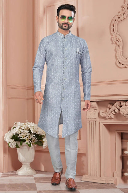 Grey Colour Silk Dupion Sherwani SH1040595