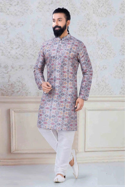 Grey Colour Silk Festival Wear Kurta Pajama KP1130050