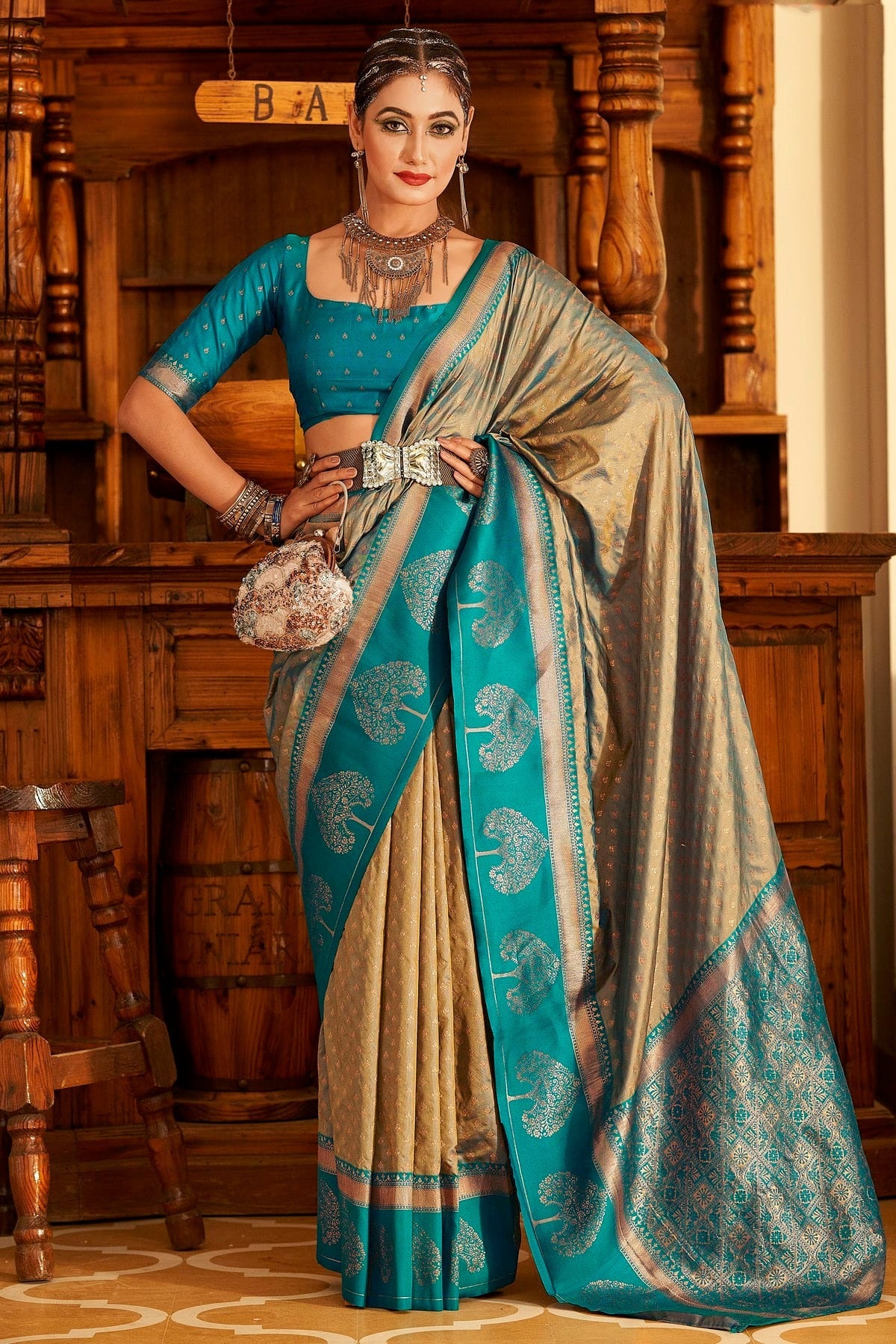 Grey Colour Soft Banarasi Silk Woven Work Saree SD1290090