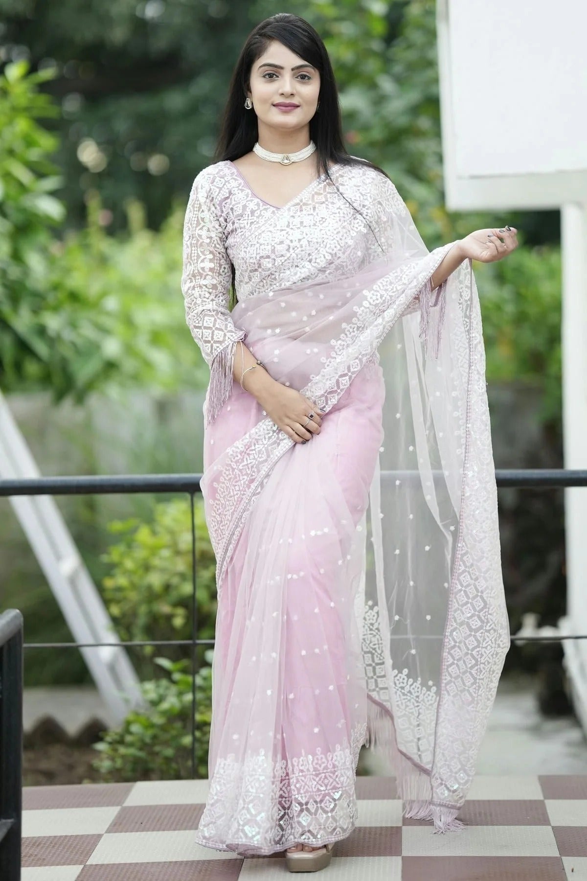 Grey Colour Soft Net Designer Saree SD1110972