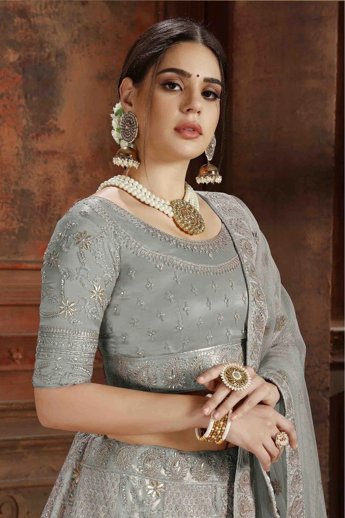 Grey Colour Soft Net Embroidery Lehenga Choli LC1080074 A