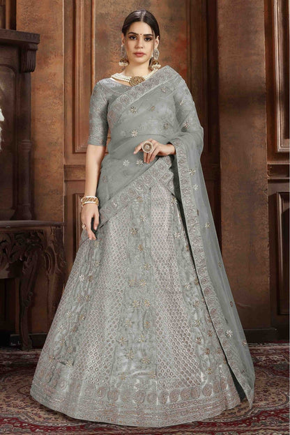 Grey Colour Soft Net Embroidery Lehenga Choli LC1080074