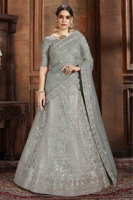 Grey Colour Soft Net Embroidery Lehenga Choli LC1080074