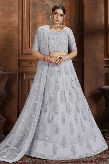 Grey Colour Soft Net Embroidery Lehenga Choli LC1080373 A