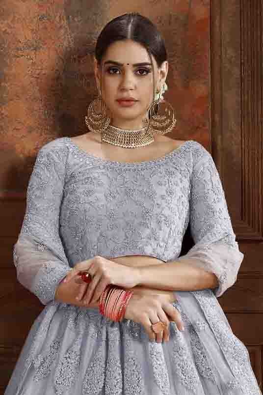 Grey Colour Soft Net Embroidery Lehenga Choli LC1080373 B