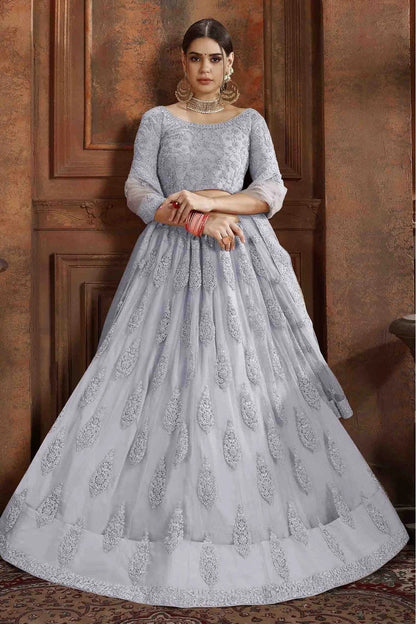 Grey Colour Soft Net Embroidery Lehenga Choli LC1080373