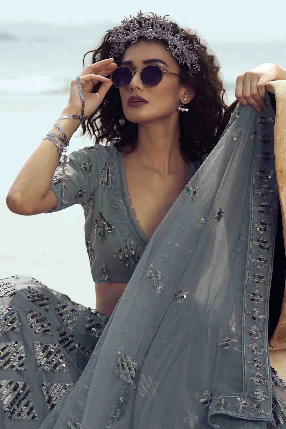 Grey Colour Soft Net Embroidery Lehenga Choli LC1080391 A