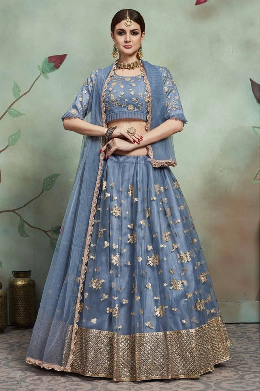 Grey Colour Soft Net Sequins Work Lehenga Choli LC1080422