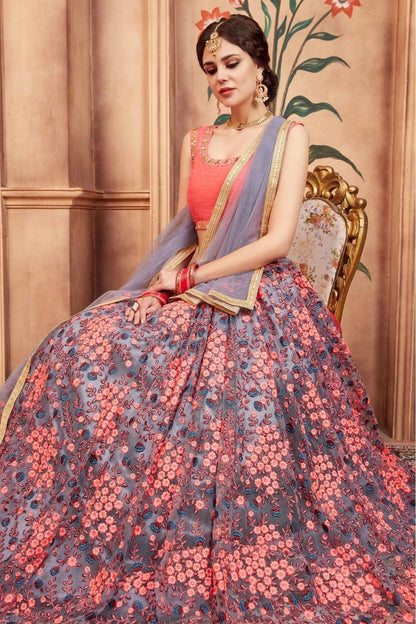 Grey Colour Soft Net Thread Work Lehenga Choli LC1080439 A