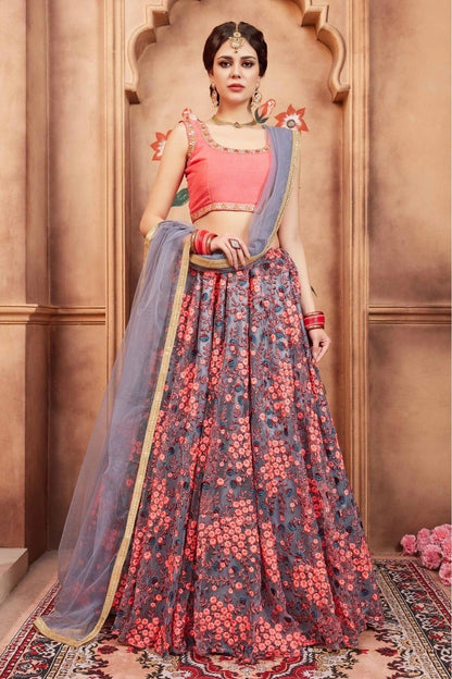 Grey Colour Soft Net Thread Work Lehenga Choli LC1080439