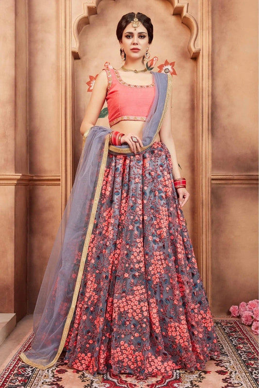 Grey Colour Soft Net Thread Work Lehenga Choli LC1080439