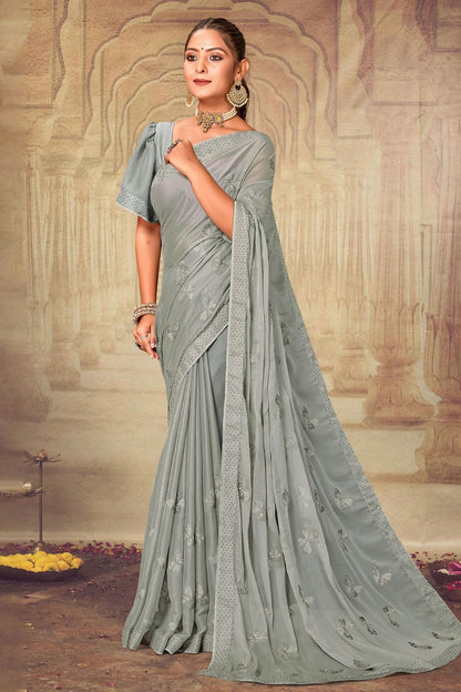 Grey Colour Soft Silk Chiffon Designer Saree LC1121528