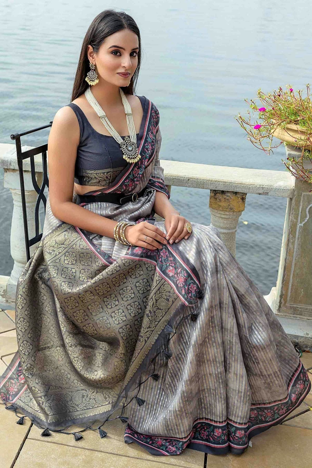 Grey Colour Soft Silk Designer Saree SD1113379 A