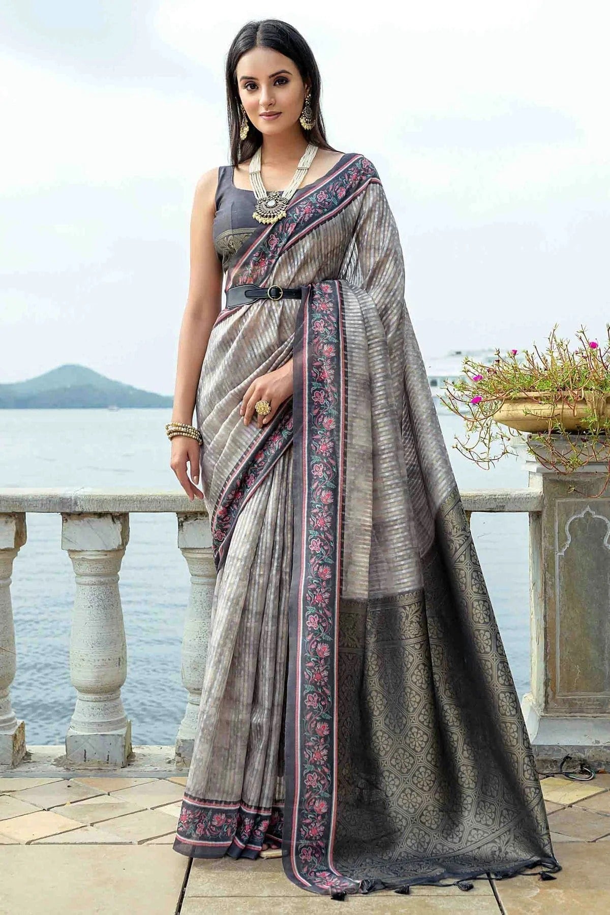 Grey Colour Soft Silk Designer Saree SD1113379