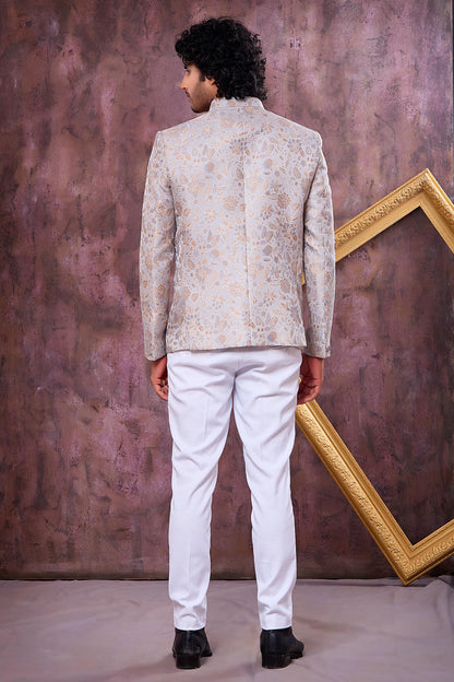 Grey Colour Thread Work Embroidery Imported Fabric Jodhpuri