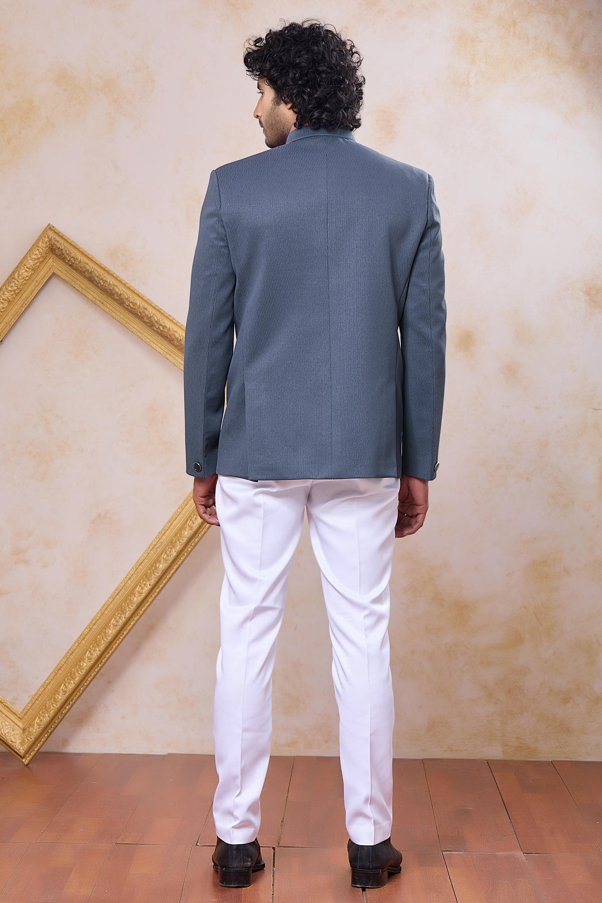 Grey Colour Thread Work Embroidery Imported Fabric Jodhpuri