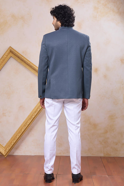 Grey Colour Thread Work Embroidery Imported Fabric Jodhpuri
