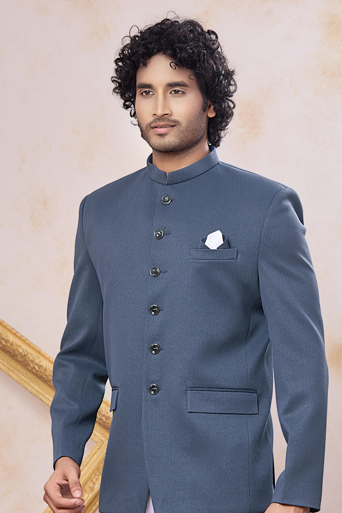 Grey Colour Thread Work Embroidery Imported Fabric Jodhpuri
