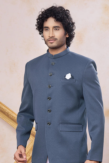 Grey Colour Thread Work Embroidery Imported Fabric Jodhpuri