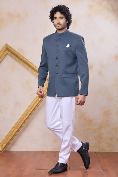 Grey Colour Thread Work Embroidery Imported Fabric Jodhpuri