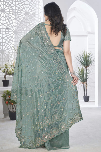 Grey Colour Tissue Net Designer Saree SD1112586 A