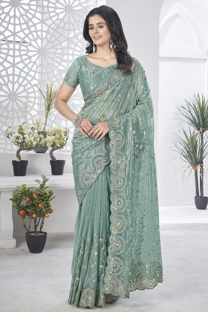 Grey Colour Tissue Net Designer Saree SD1112586