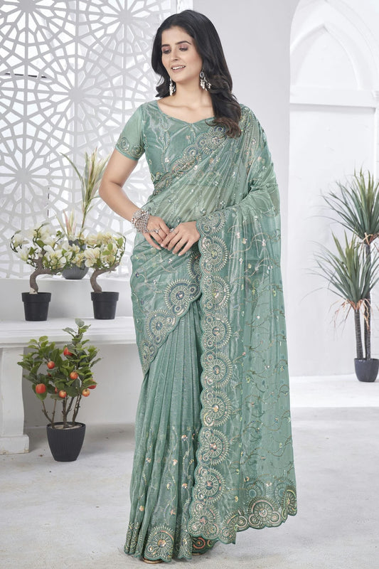 Grey Colour Tissue Net Designer Saree SD1112586