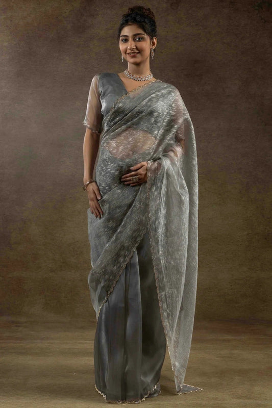 Grey Colour Tissue Silk Ready To Wear Saree SD1122044