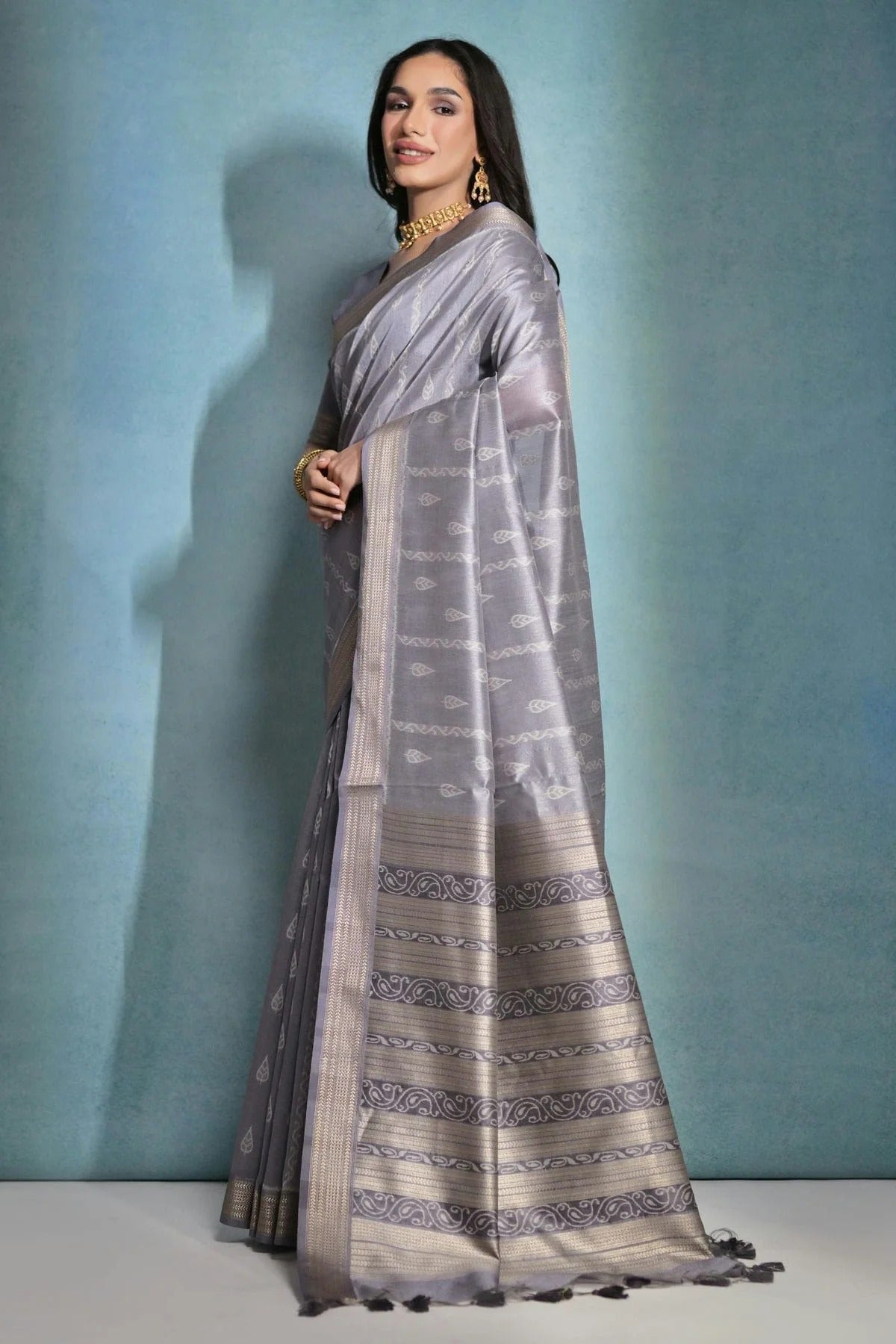 Grey Colour Tussar Silk Saree SD1110175 A