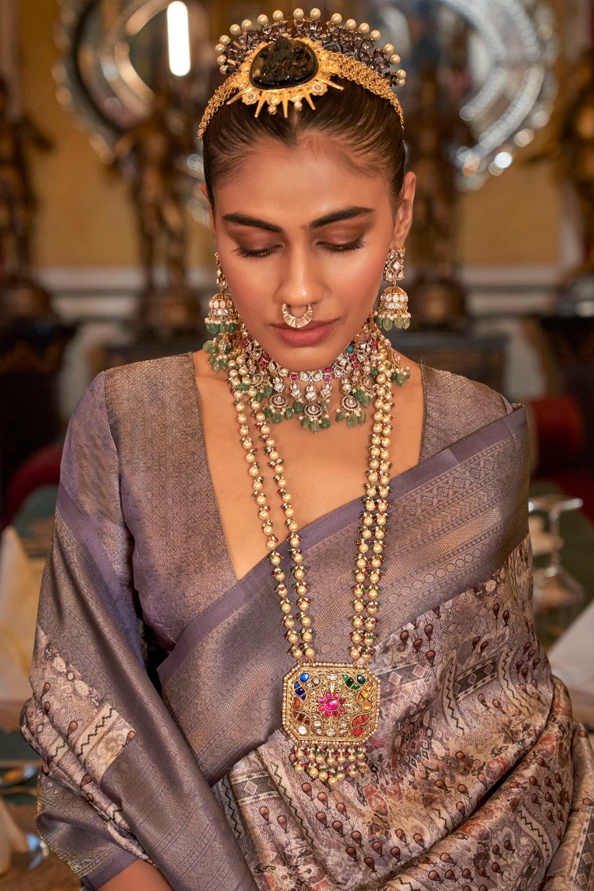 Grey Colour Tusser Silk Traditional Saree SD1290185 A