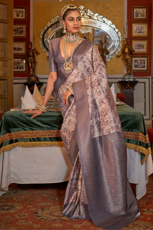 Grey Colour Tusser Silk Traditional Saree SD1290185