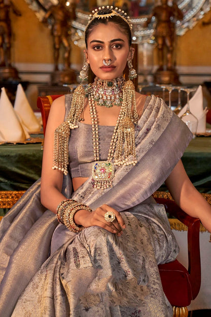 Grey Colour Tusser Silk Traditional Saree SD1290187 A