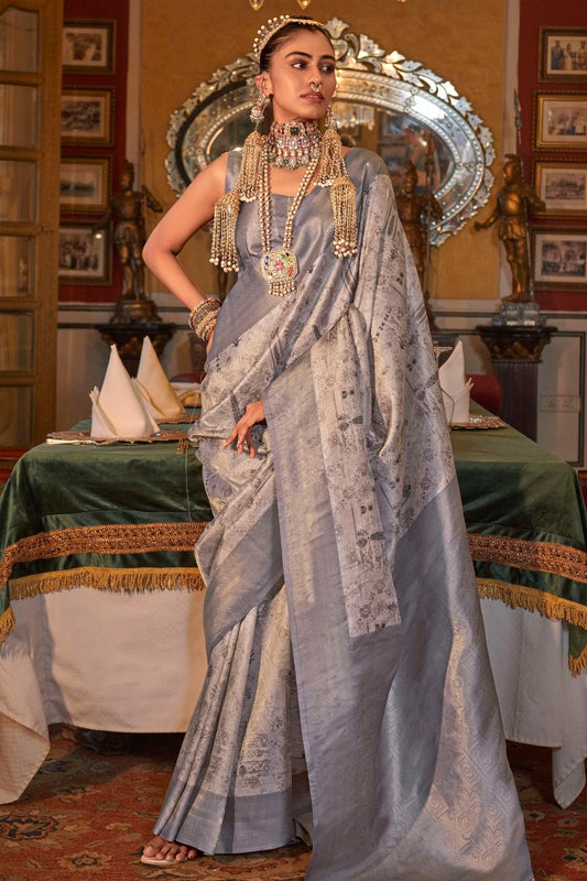 Grey Colour Tusser Silk Traditional Saree SD1290187