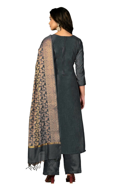 Grey Colour Unstitched Banarasi Jacquard Fabric Straight Suit US1160898 A