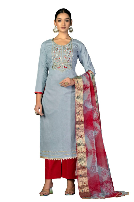 Grey Colour Unstitched Cambric Cotton Fabric Straight Suit US1161019