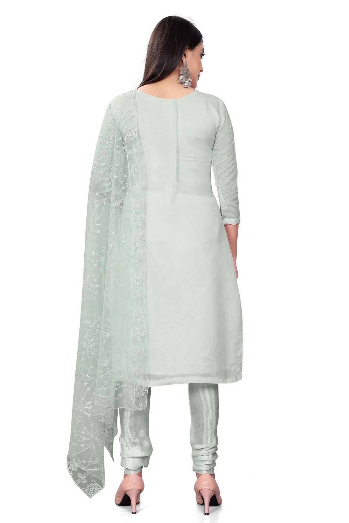 Grey Colour Unstitched Chanderi Cotton Churidar Suit US1160702 A