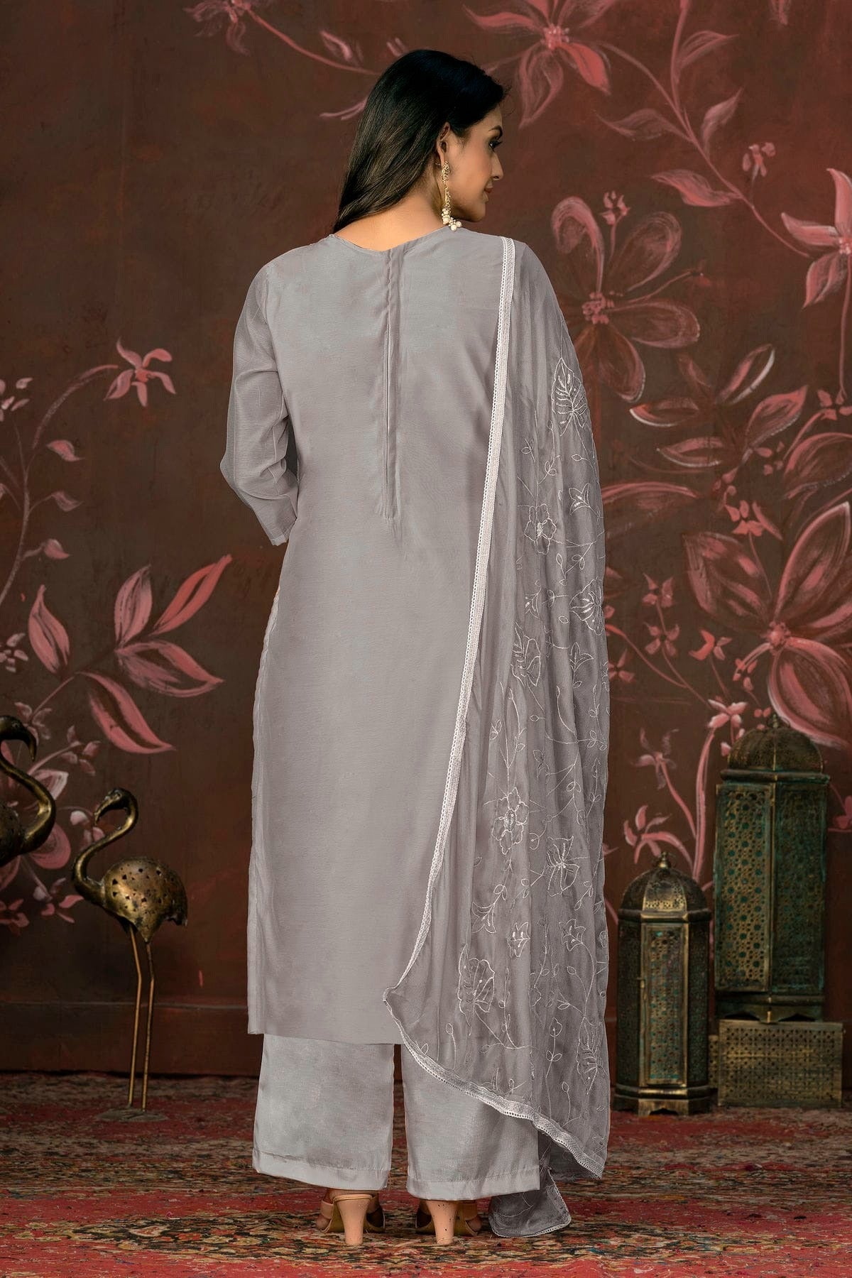 Grey Colour Unstitched Cotton Jacquard Straight Suit US1161263 A