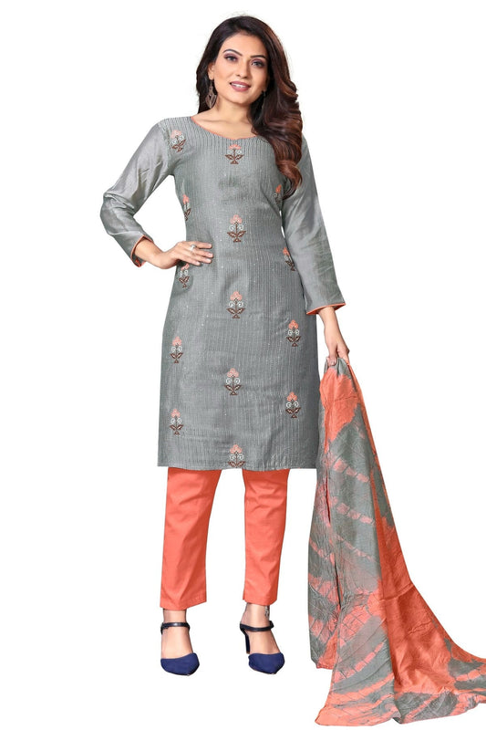 Grey Colour Unstitched Cotton Straight Suit US1160661