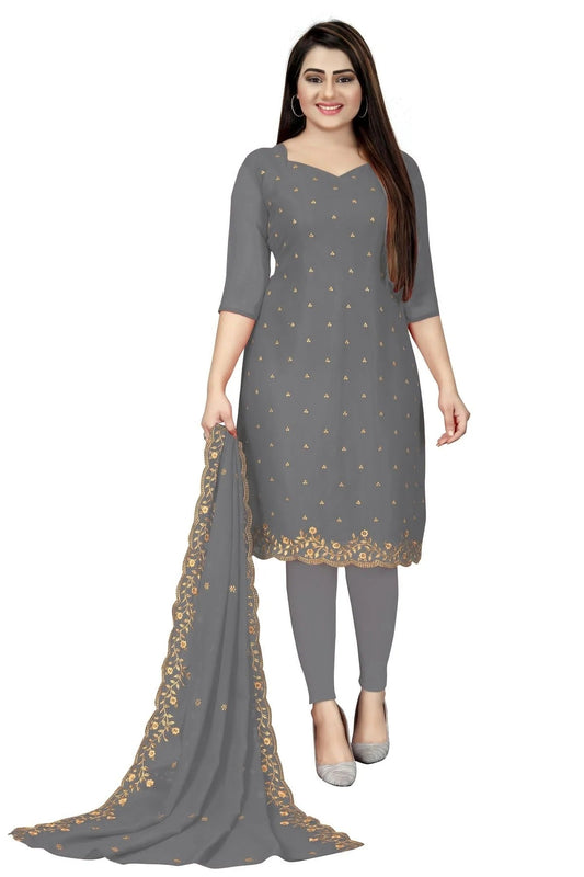 Grey Colour Unstitched Georgette Straight Suit US1160719