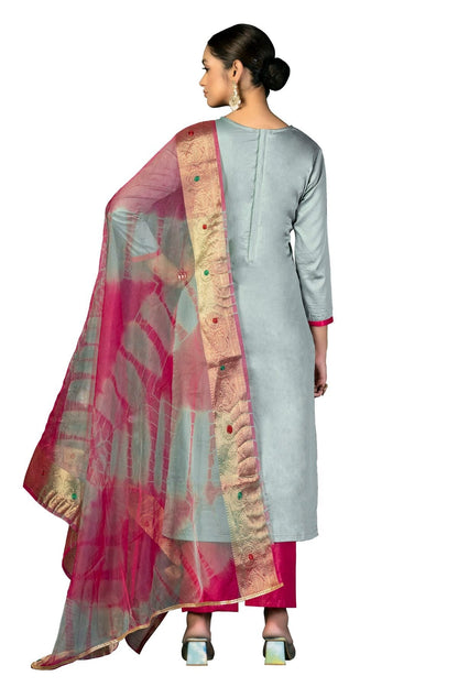 Grey Colour Unstitched Jam Cotton Fabric Straight Suit US1161048 A