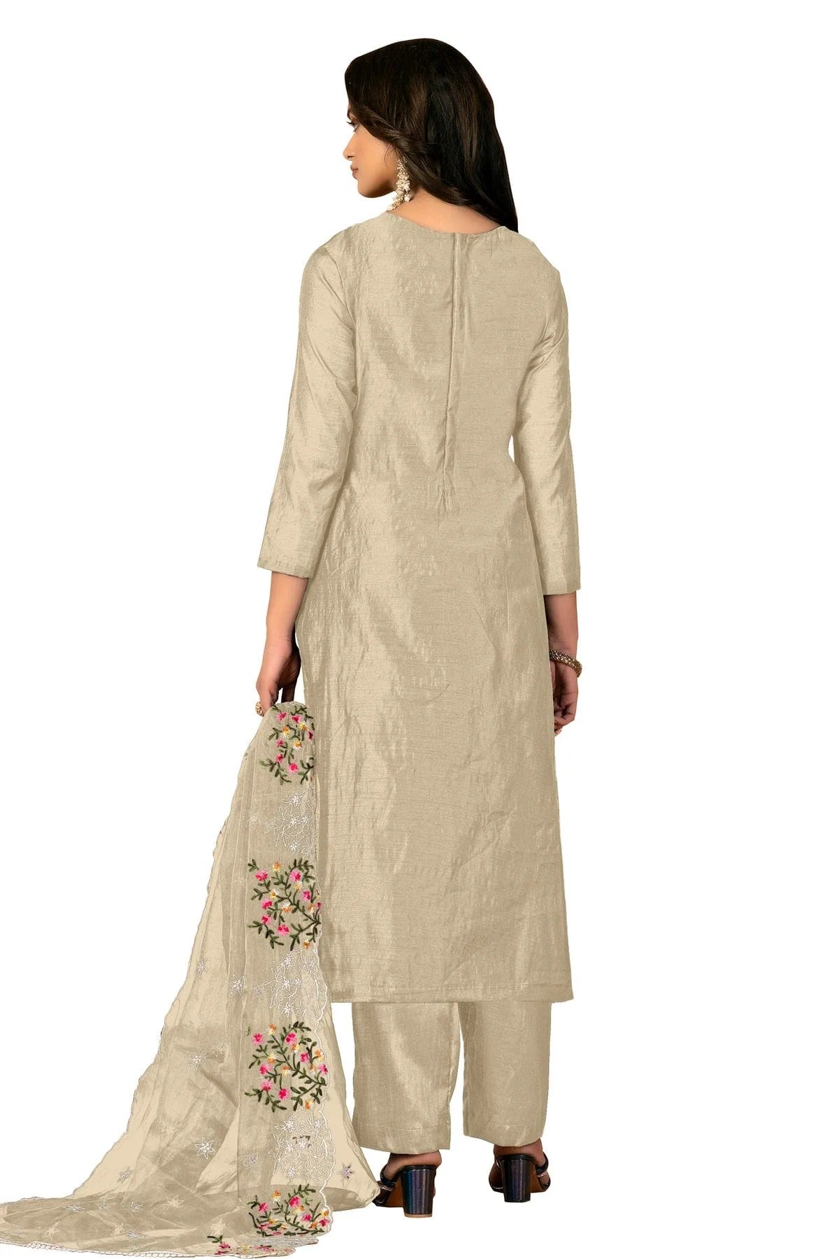 Grey Colour Unstitched Modal Chanderi Fabric Straight Suit US1160982 A