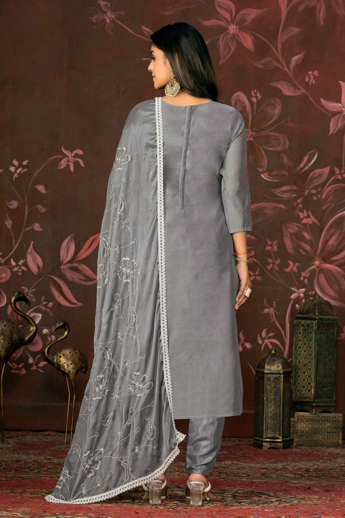 Grey Colour Unstitched Modal Cotton Pant Style Suit US1161247 A