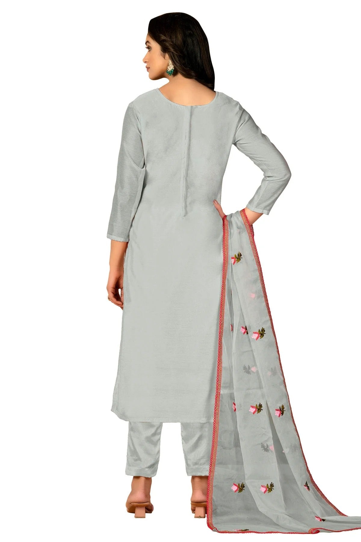Grey Colour Unstitched Modal Silk Fabric Straight Suit US1160928 A